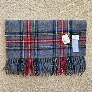 NWT J. Crew Lambswool/Angora Plaid Tartan Scarf Fringe